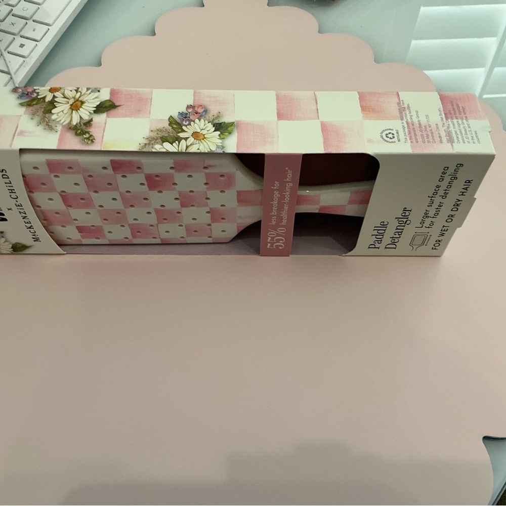 MacKenzie-Childs Pink Checkered Paddle Hair Brush